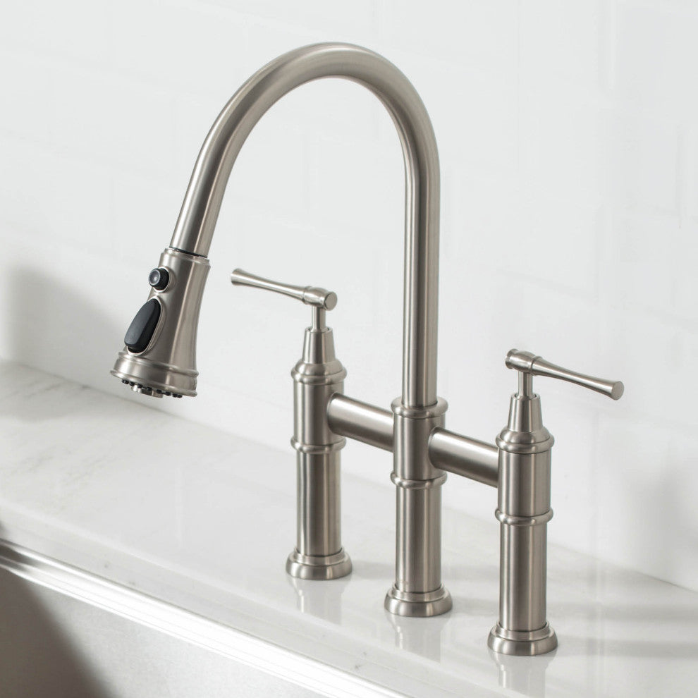 Allyn Traditional 3-Function Bridge Pull-Down Kitchen Faucet Spot Free Stainless