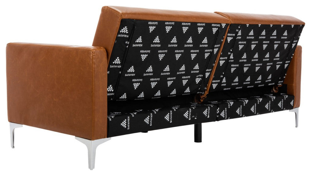 Safavieh Chelsea Foldable Futon Bed, Cognac/Chrome