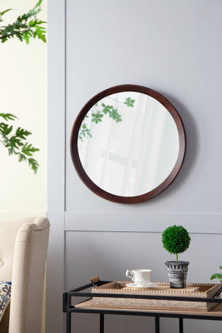 Transitional Decor Style Mango Wood Wall Mirror, Brown