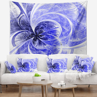 Blue Light Fractal Flower Pattern Abstract Wall Tapestry, 60"x50"