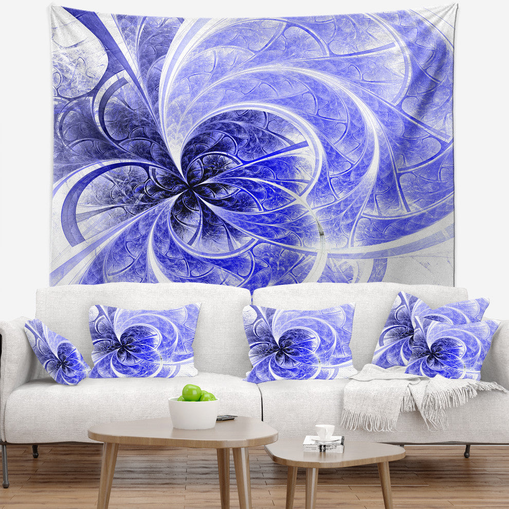 Blue Light Fractal Flower Pattern Abstract Wall Tapestry, 60"x50"