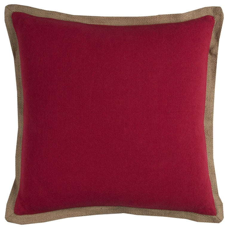 Red Beige and Natural Jute Throw Pillow