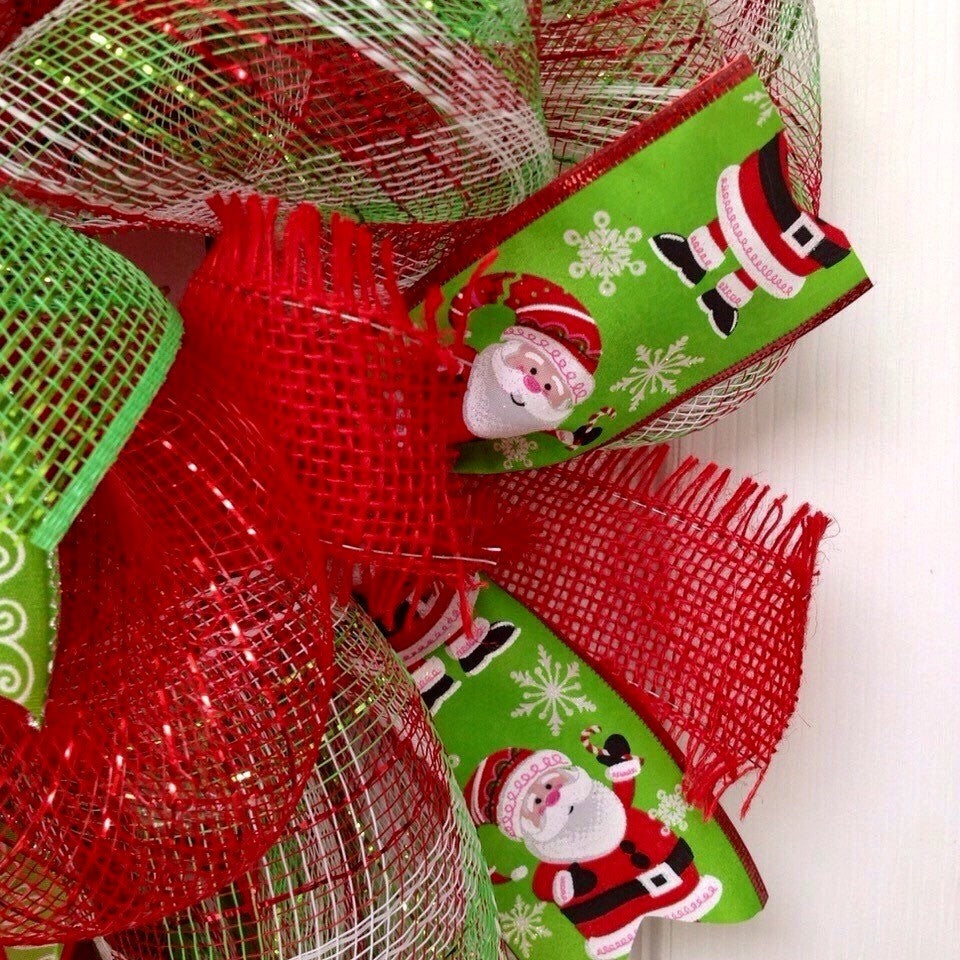Santa Ho Ho Ho Christmas Wreath Handmade Deco Mesh With Cardinal And Tiny Bells