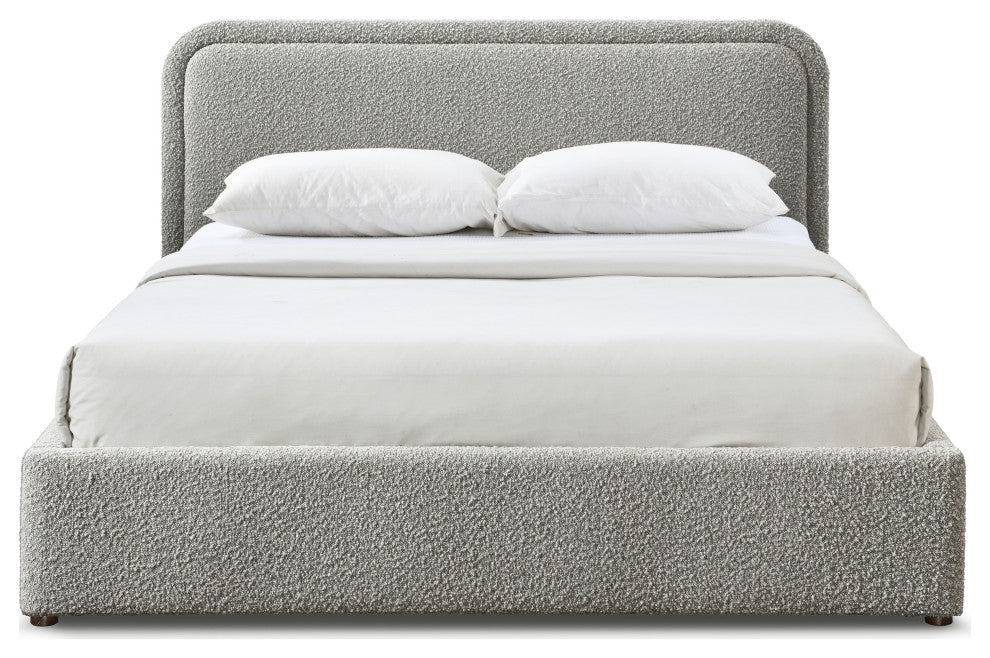 Omax Decor Chloe Modern Fabric Upholstered Platform Bed, Grey Boucle, Queen
