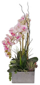 Real Touch Pink Orchid and Succulent Arrangement, Square Silver Pot