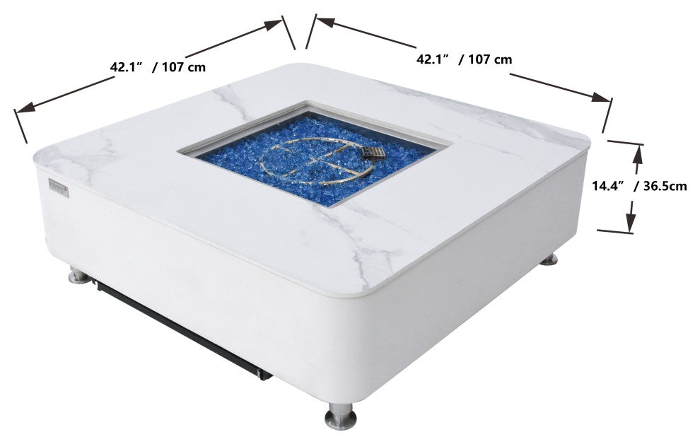 Annecy Square Marble Porcelain Top Natural Gas Fire Table by Elementi Fire