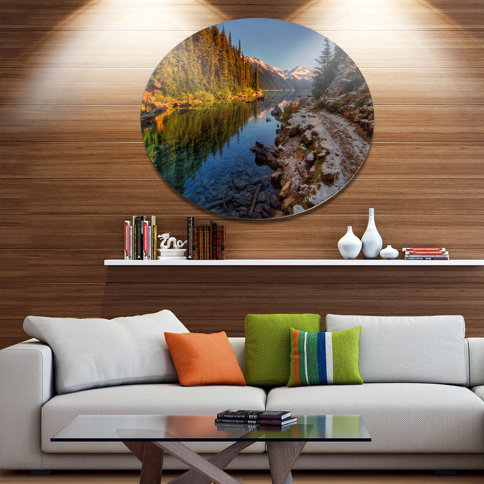 Placid Lake Between Mountains, Landscape Round Wall Art, 23"