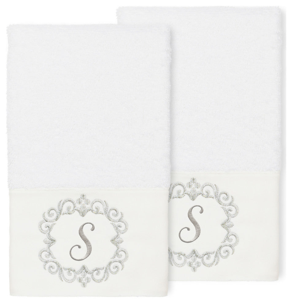 Linum Home Turkish Cotton Monica 2-Piece Embellished Hand Towel Set, White