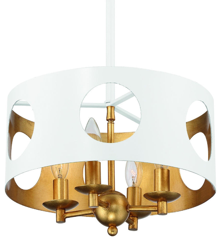 Crystorama ODE-700-MT-GA, 4-Light Pendant, Matte White, Antique Gold