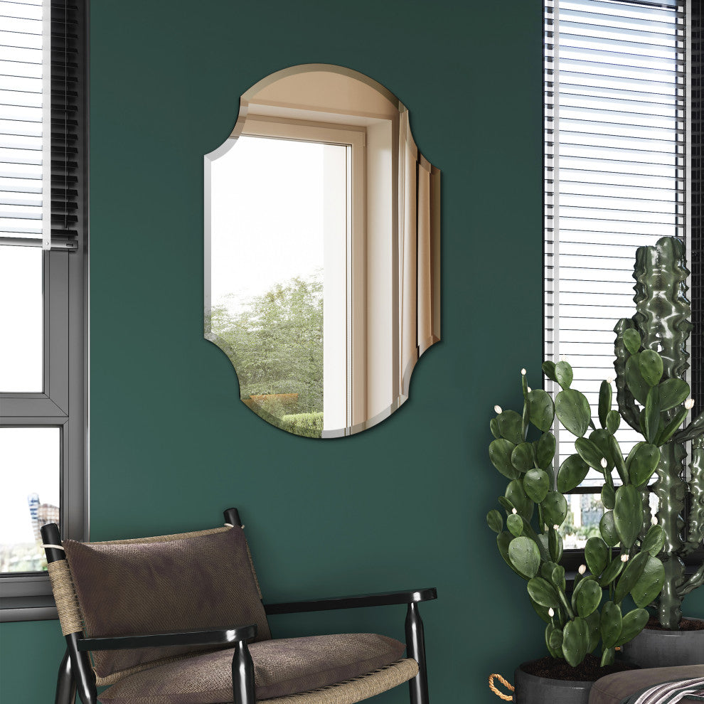 Frameless Beveled Octagonal Scallop Black Matte Finished Wall Mirror