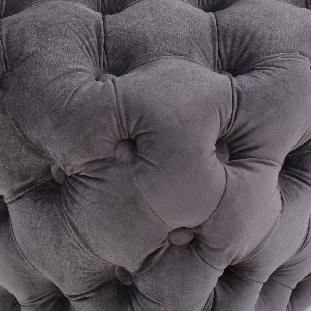 GDF Studio Provence Tufted New Velvet Fabric Ottoman Pouf, Gray