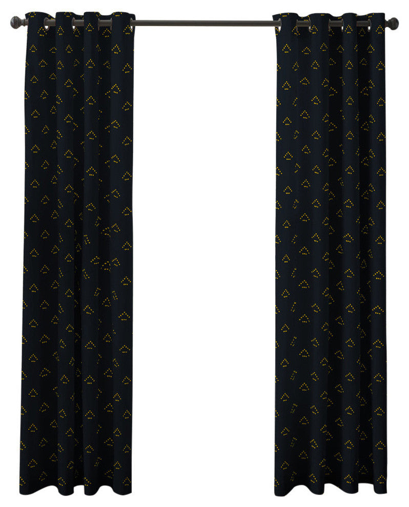 Pointehaven Curtains With Black Grommets, Set Of 2, Gold Triangles, 50"x 84"