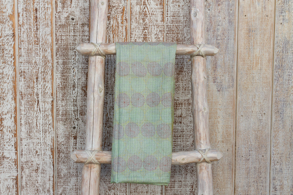 Olive Silk Kantha Throw