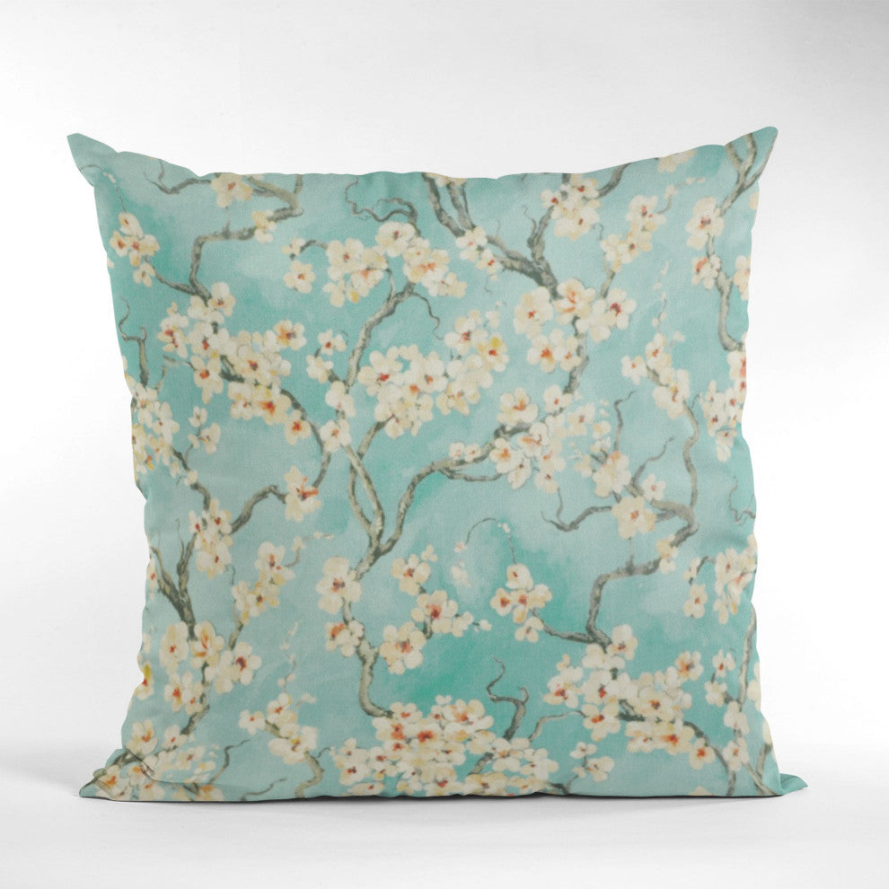 Spa Garden Cherry Blossoms Luxury Throw Pillow, Double sided 22"x22"