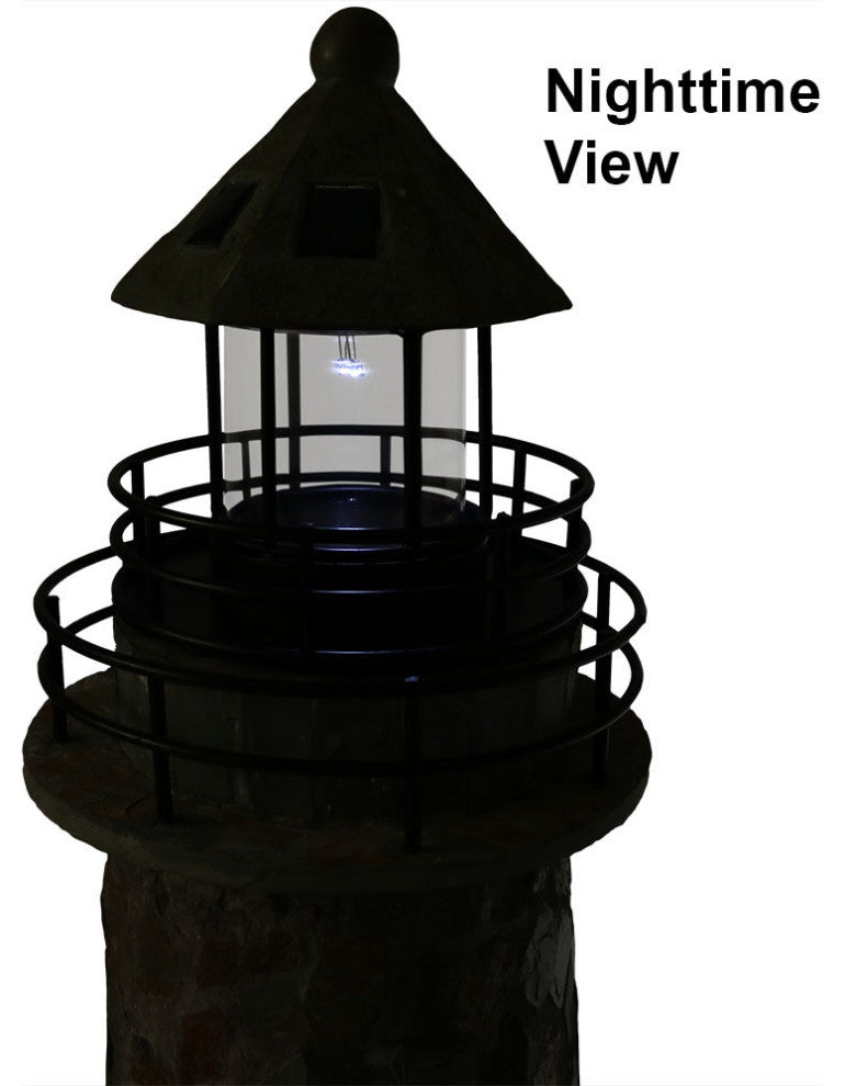 Sunnydaze Outdoor Garden Solar LED Cobblestone Lighthouse Statue Decor, 35"