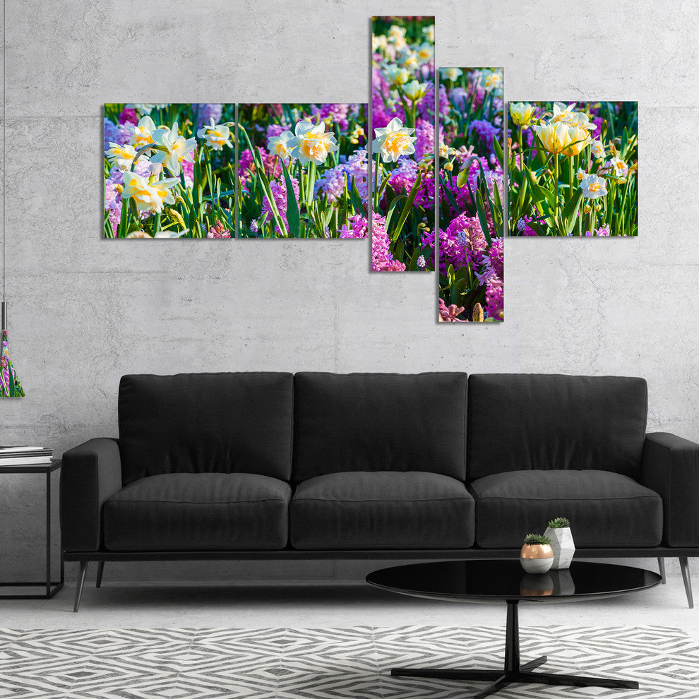 Spring Flowers in Keukenhof Park, Floral Canvas Art Print, 60"x32", 5 panels