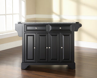 LaFayette Solid Granite Top Kitchen Island, Black Finish