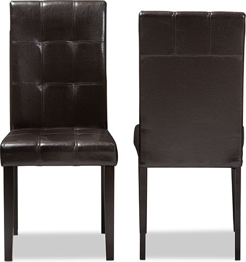 Avery Dark Brown Faux Leather Upholstered Dining Chair, Set of 2