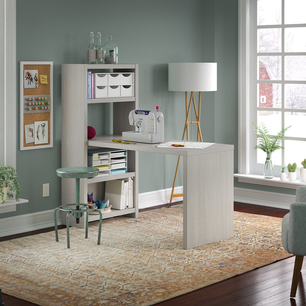 Office by Kathy Ireland Echo 56" Craft Table, Gray Sand