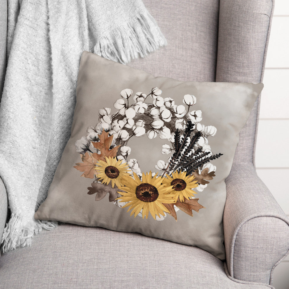 Cotton Harvest Wreath 18x18 Spun Poly Pillow