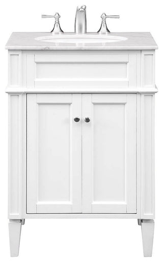 Home Living Vanity with Carrara White Marble Countertop, White, 24", Single Sink