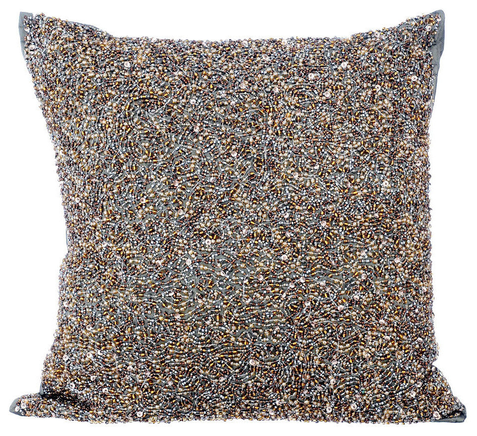 Silver Decorative Pillow Covers 14"x14" Silk, Gold Becomes Silver