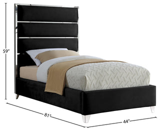 Zuma Velvet Upholstered Bed, Black, Twin