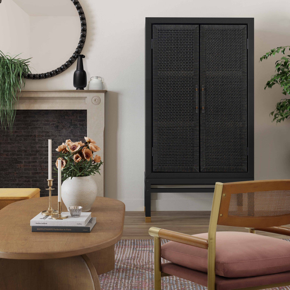 Amara Woven Rattan Wall Cabinet, Charcoal