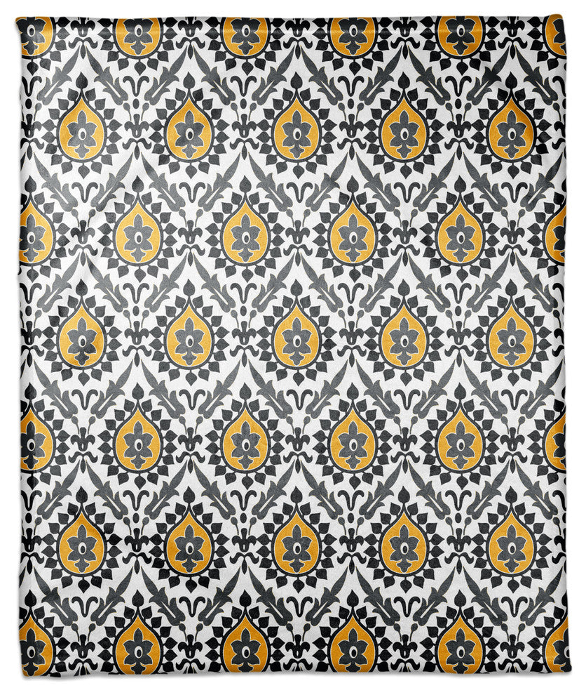 Ikat in Black and Yellow Fleece Blanket