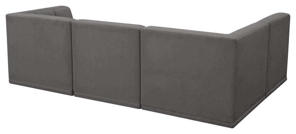 Relax Velvet Upholstered 4-Piece L-Shaped Modular Sectional, Grey
