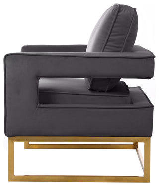 Noah Velvet Upholstered Accent Chair, Gray, Gold Base