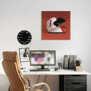 "Valentino Speeding Helmet" Frameless Floating Tempered Glass Panel Wall Art