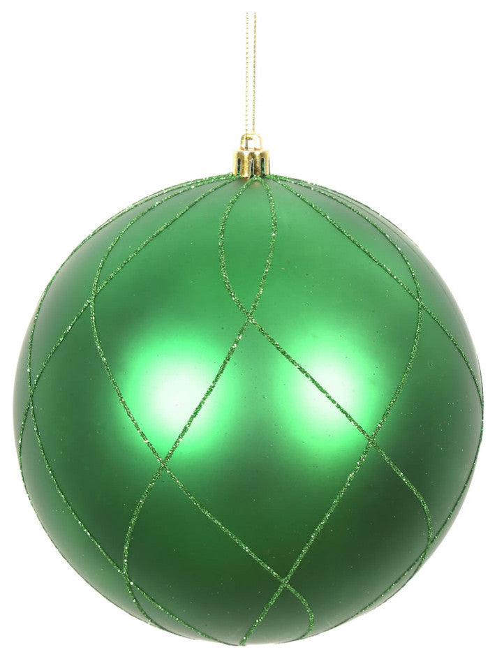 Vickerman N170604D 4" Green Matte And Glitter Swirl Ball Ornament, 4 Per Box