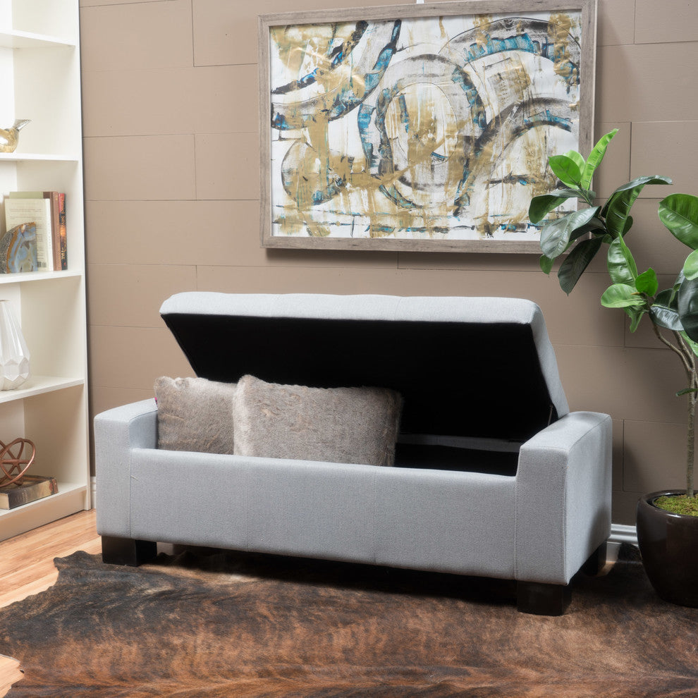 GDF Studio Guernsey Contemporary Tufted Fabric Storage Ottoman Bench, Light Gray