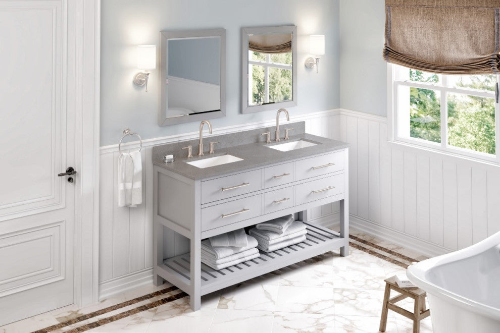 Wavecrest Contemporay Grey 60" Double Bowl Vanity, Steel Grey Cultured Marble To