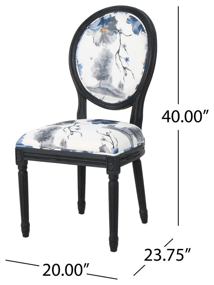 GDF Studio Babbs Traditional Fabric Dining Chairs, Set of 2, Floral Print/Black