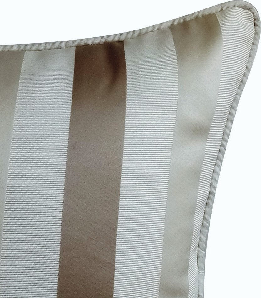 Beige Throw Pillow Cover, Ivory Stripe 18"x18" Silk, Striped With Beige