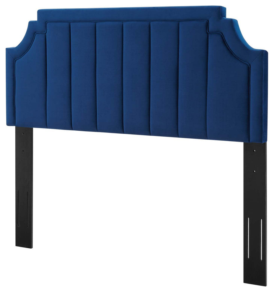 Tufted Headboard, Full Queen Size, Velvet, Blue Navy, Modern Contemporary