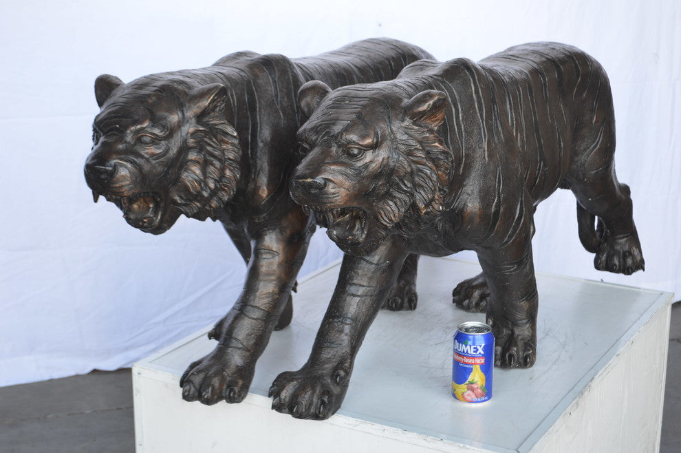 Pair Of Tigers Bronze Statues