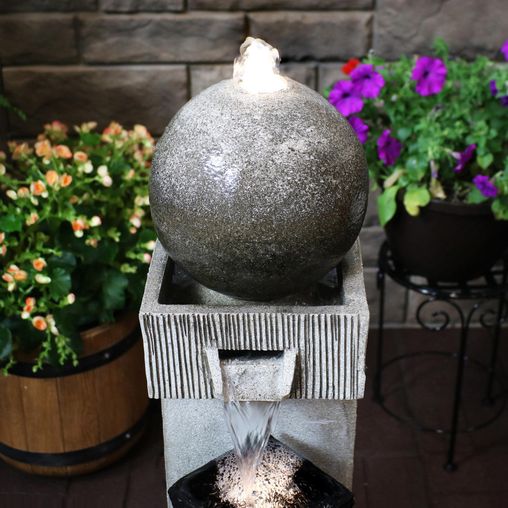 Sunnydaze Modern Vogue Outdoor Water Fountain 35" Garden Water Feature With LED