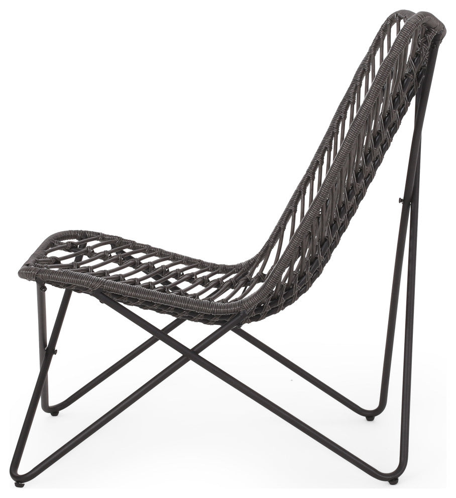 Juan Outdoor Wicker Accent Chairs, Set of 2, Gray/Black