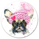 French Bulldog With Pink Hat, Animal Art Round Metal Wall Art, 23"