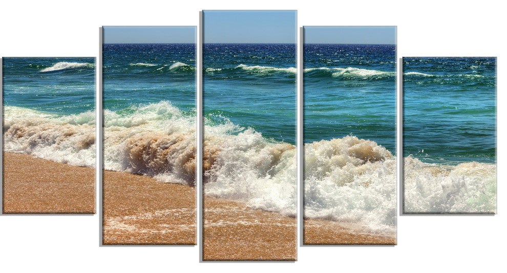 "Atlantic Beach With Foaming Waves" Seascape Art Canvas, 5 Panels, 60"x32"
