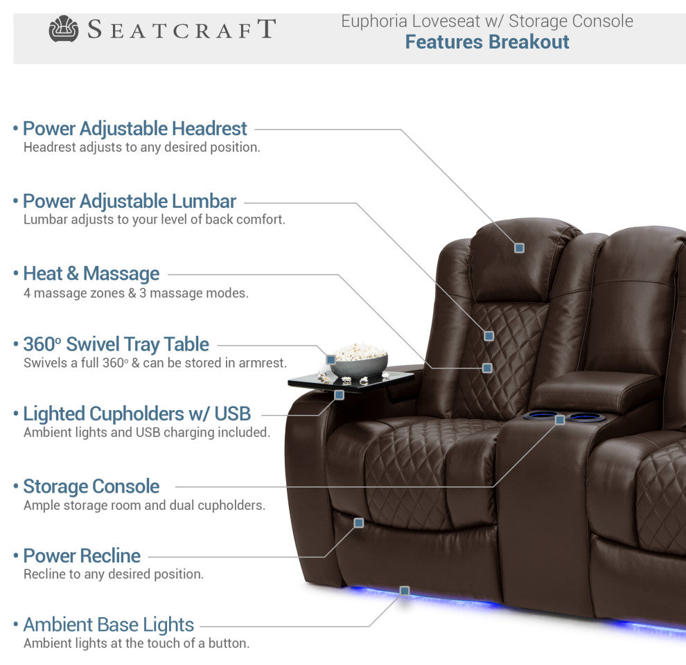 Seatcraft Euphoria Home Theater Seating, Brown, Loveseat and Sofa