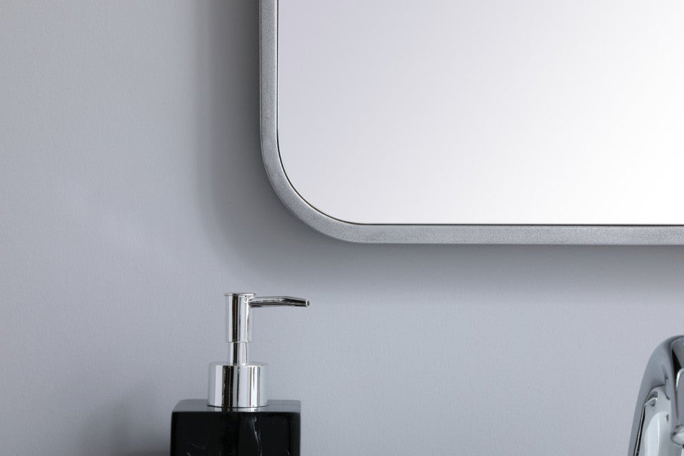 Ellis Soft Corner Metal Rectangular Mirror, Silver, 18"x36"