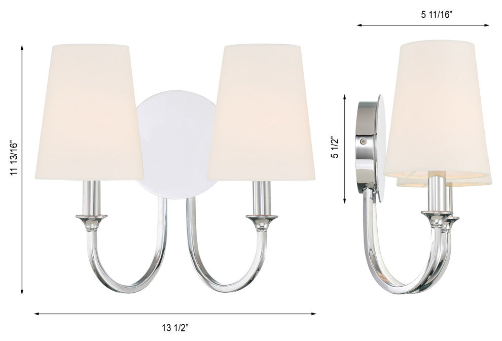 Crystorama Lighting Group PAY-922 Payton 2 Light 14"W Vanity - Polished Chrome