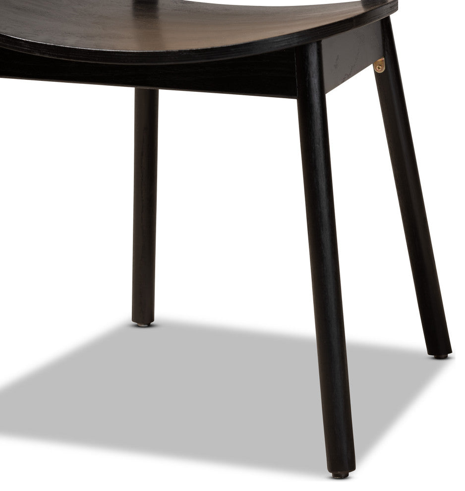 Halen Brown Woven Rattan and Black Wood Finished 2-Piece Cane Dining Chair Set