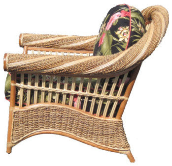 Maui Twist Arm Chair in Natural, Aqua Fabric