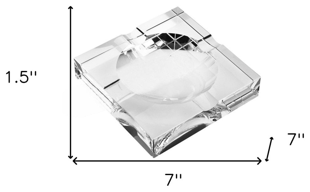7" Clear Crystal Square Tabletop Cigar Ashtray