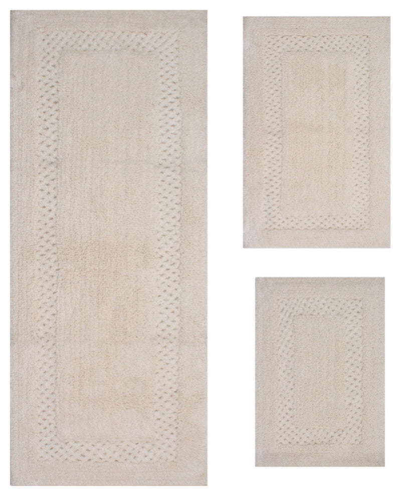 Classy Bath Rugs Set, Machine Wash, 3-Piece Set With Runner, Ivory